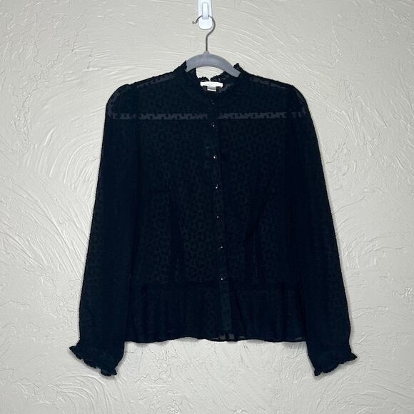 Loft Sheer Black Button Up Long Sleeve Blouse - Size 8 - Picture 1 of 3